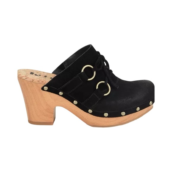 KORKS Woodley Black Suede Studded Clogs Mules with Wooden Heel Size 8M - Picture 3 of 13